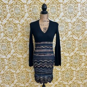 Missoni Wool Blend Chevron Lurex Knit V-Neck Sweater Dress XS/S NO LINING AS-IS